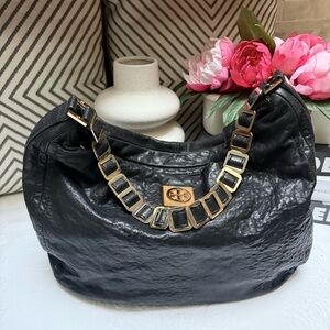 Tory Burch Black Hobo Bag with Gold Chain